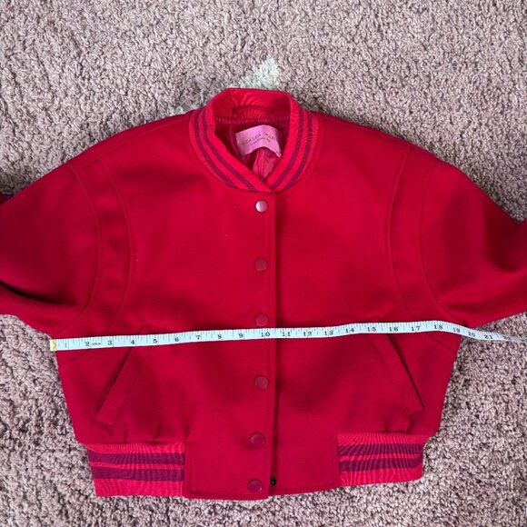 Azalea Wang Womens Medium Red Crop Bomber Jacket Streetwear Moto Style Striped - Picture 8 of 9